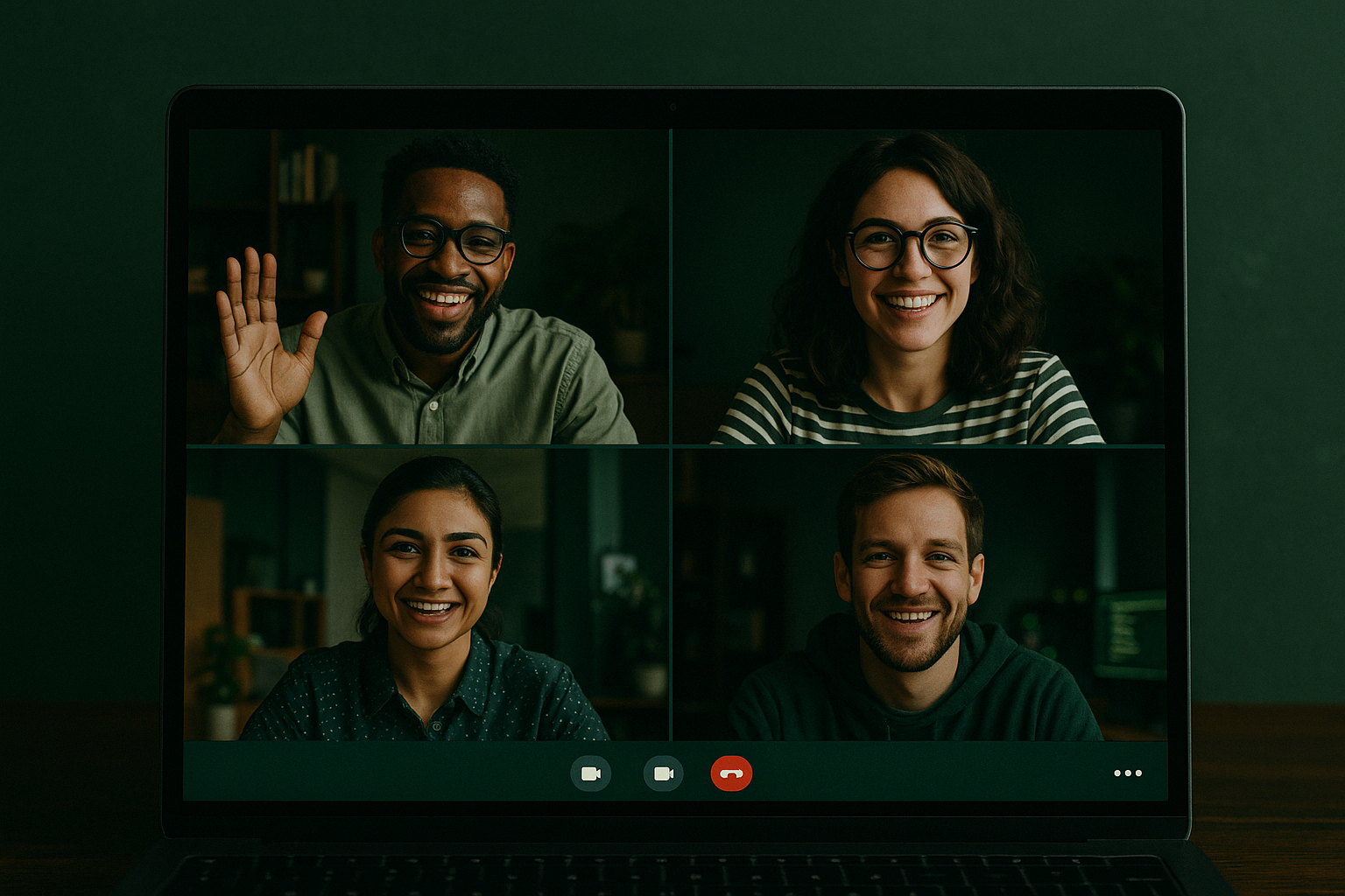 Uma videochamada com colegas de curso